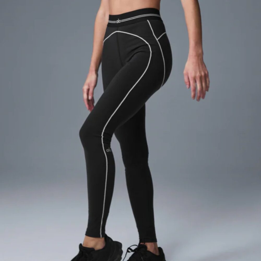 ALO Yoga Black Leggings with White Piping